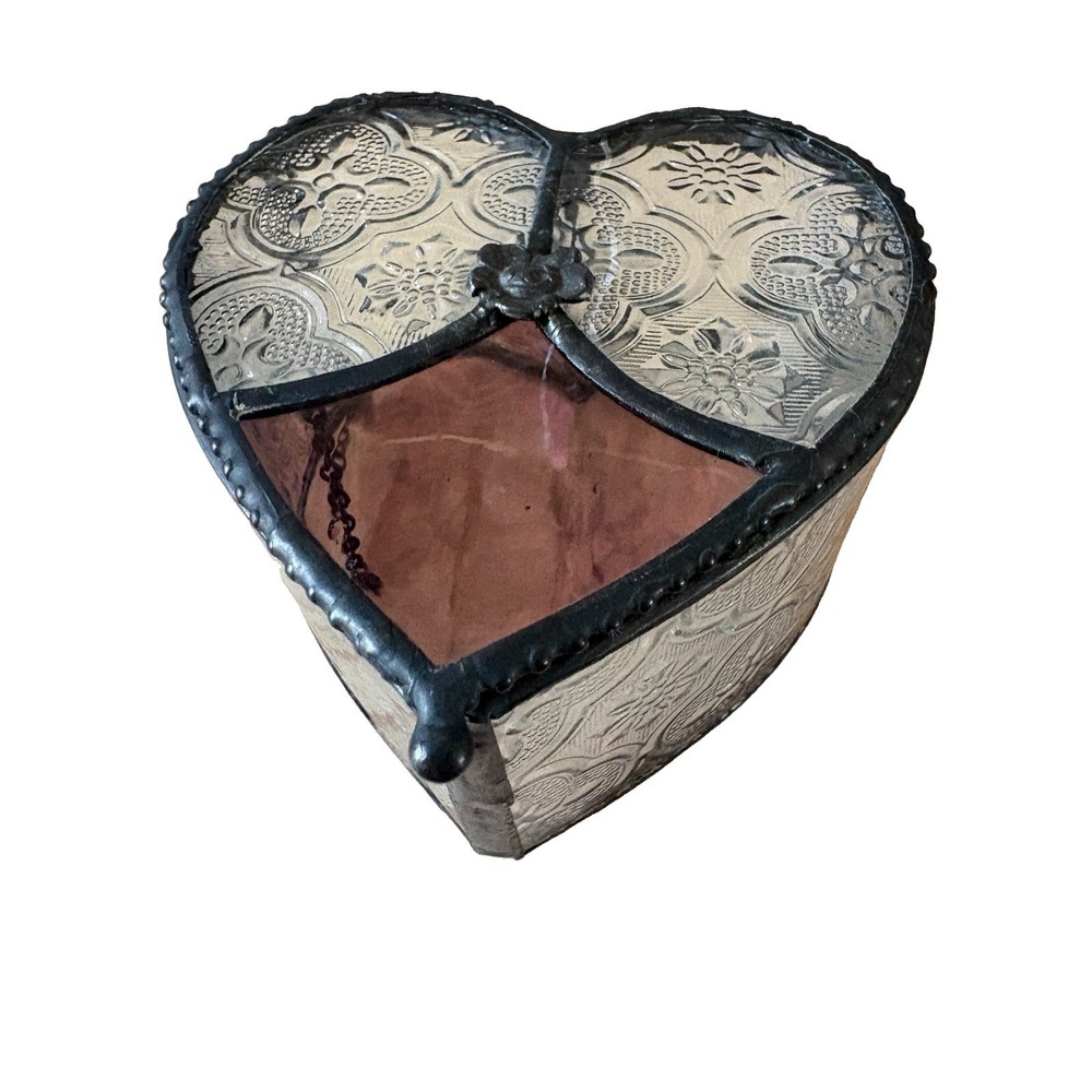 J Devlin Heart Shaped Glass Jewelry Keepsake Trinket Box Lidded Clear Handmade